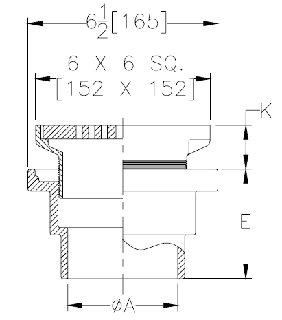 Zurn ZXN211-6H-P Non-Membrane Floor Drain w/ Heavy-Duty 6" Square Nickel Bronze Strainer