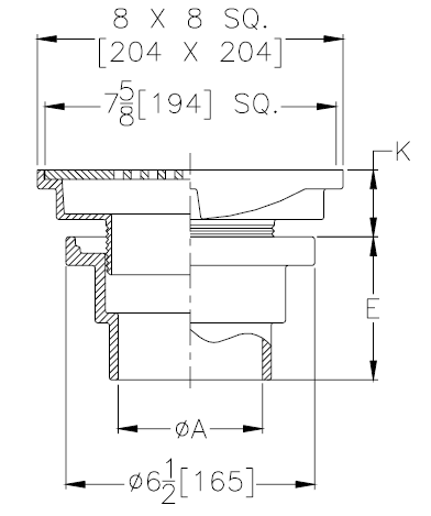 Zurn ZXN211-8Y-P Non-Membrane Floor Drain w/ Heavy-Duty 8" Square Nickel Bronze Strainer